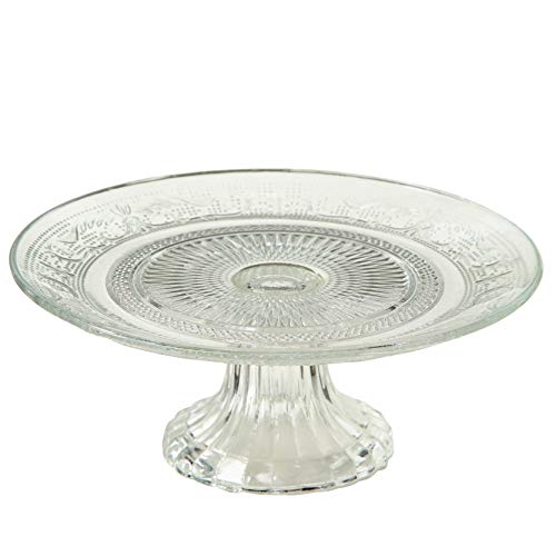 Crosby Street Cake Stand, Pedestal Plate, Vintage Style, Crystal Clear Glass, Distinct All Over Pattern, 7 Inch Diameter