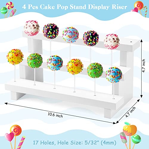 Geetery 4 Pcs Cake Pop Stand Cake Pop Holder 3 Tier Wood Lollipop Holder 17 Hole Sucker Collapsible Lollipop Stand for Dessert Table Wedding Birthday Party Fit 0.16 in 4 mm Lollipop Sticks (White)