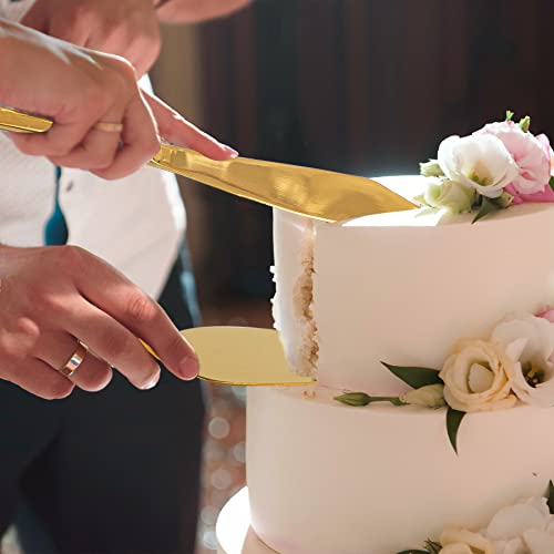 iooiluxry Wedding Cake Knife and Server Set Cake Cutting Set for Wedding Stainless Steel Gold Cake Pie Serving Set Gift for Anniversary Birthday Parties