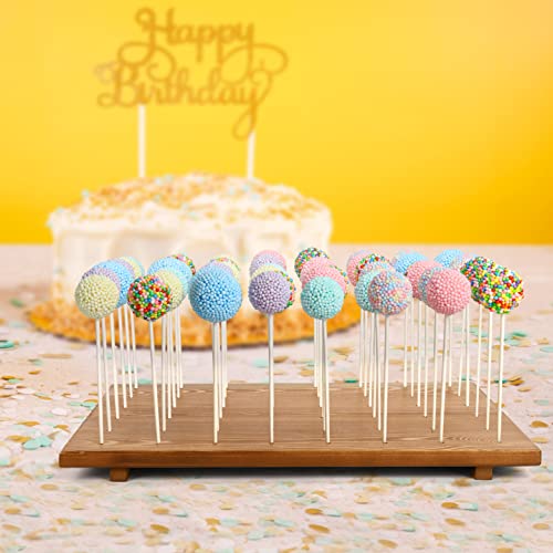 Relaxing Garden Wood Cake Pop Stand /w 300 Pcs Cake Pop Sticks and Wrappers - 48 Holes Cake Pop Holder Stand for Dessert Table- Lollipop Holder for Birthdays, Baby Shower, Weddings or Any Events.