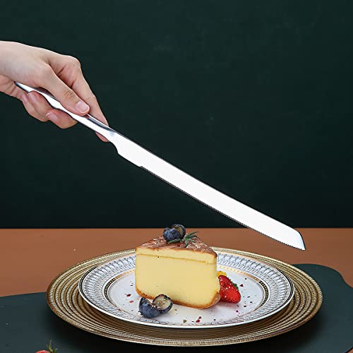Wedding Cake Knife and Server Set, Stainless Steel Cake Cutting Set for Wedding, Include Cake Cutter and Cake Server for Wedding, Parties, Activities, Family, Dishwasher Safe (Shiny Silver)