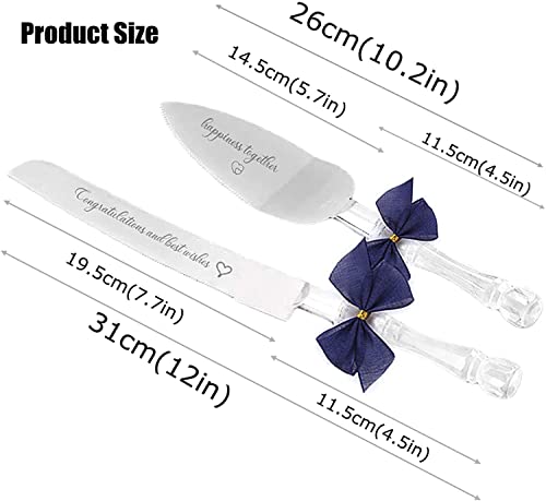 Wedding Cake Knife and Server Set with Blessings, Cake Knife Cutter Set for Wedding Holidays Birthdays Anniversary Receptions,Stainless Steel Blade and Crystal-Shaped Plastic Handle