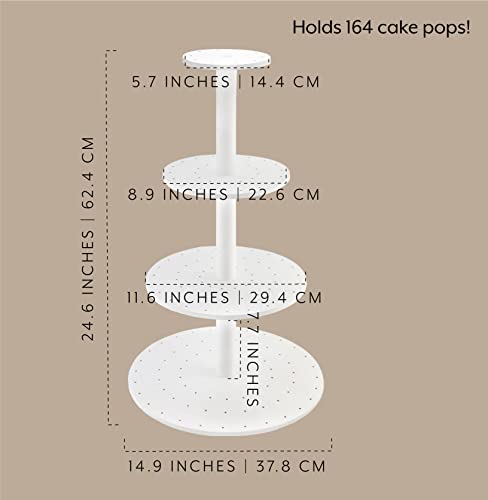 Darware Cake Pop/Cupcake Stand (4-Tiered); White Wooden Dessert Display for Parties and Special Events