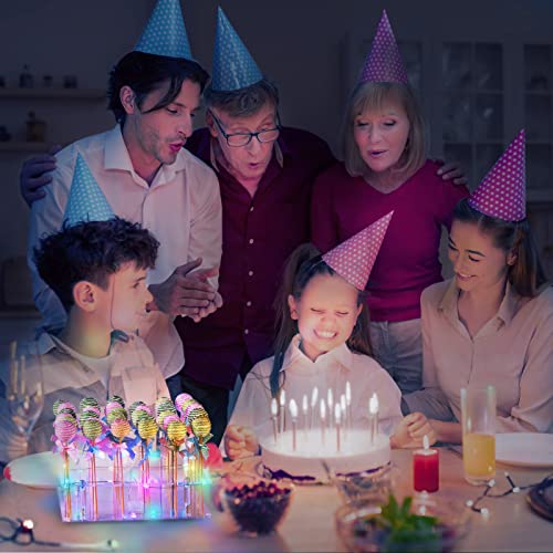 ANMEISH Acrylic Cake Pop Display Stand, 36 Hole Clear Lollipop Holder with LED String Lights, Ideal for Weddings Baby Showers Birthday Party Anniversaries Holiday Candy Decorative (Colorful Light)