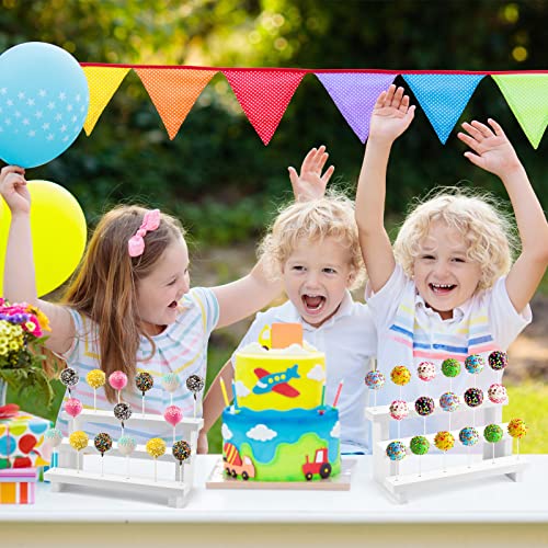 Geetery 4 Pcs Cake Pop Stand Cake Pop Holder 3 Tier Wood Lollipop Holder 17 Hole Sucker Collapsible Lollipop Stand for Dessert Table Wedding Birthday Party Fit 0.16 in 4 mm Lollipop Sticks (White)