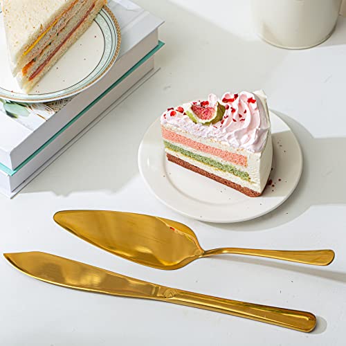 iooiluxry Wedding Cake Knife and Server Set Cake Cutting Set for Wedding Stainless Steel Gold Cake Pie Serving Set Gift for Anniversary Birthday Parties