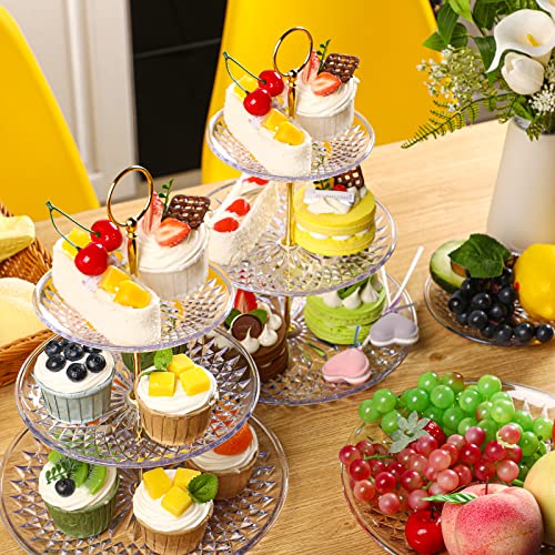 8 Packs 3 Tier Crystal Acrylic Clear Cake Stand with Gold Round Holder Acrylic Cupcake Stand Holder for Home Wedding Holiday Birthday Baby Shower Tea Party