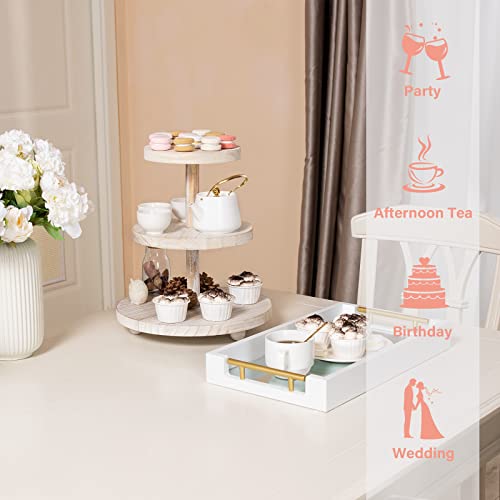 Weselljars 3 Tier Cupcake Stand Round,Wood Cake Stand with Tiered Tray Decor,Rustic Cake Stand,Cupcake Display for Home Tea Party, Birthday, Wedding, Farmhouse Decor,Woodland Baby Shower