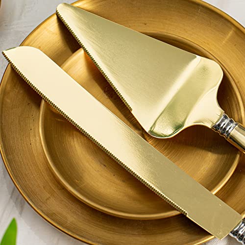 iooiluxry Gold Wedding Cake Knife and Server Set Cake Cutting Set for Wedding Cake Cutter & Pie Server Set for Birthdays, Anniversary, Parties
