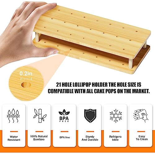 MinBoo Bamboo Cake Pop Stand, 21 Hole Pure Natural Bamboo Cakepops Display Stand, for Weddings, Baby Showers, Birthday, Party