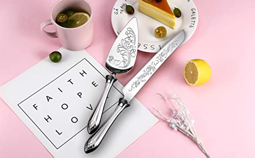 HISSF Cake Knife and Server Set,18/10 Stainless Steel Cake Pie Pastry Servers, Sweet Love Cake Serving Set Perfect For Wedding, Birthday,Home, Parties and Events