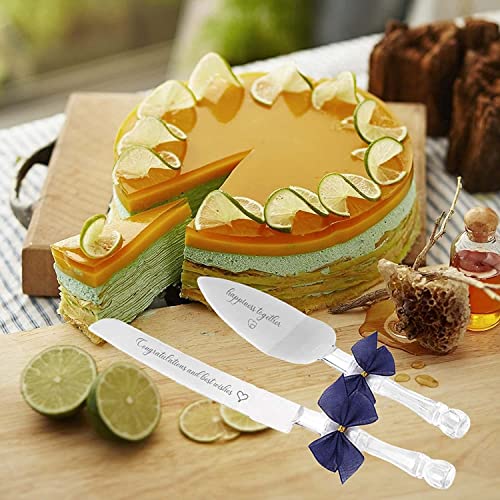 Wedding Cake Knife and Server Set with Blessings, Cake Knife Cutter Set for Wedding Holidays Birthdays Anniversary Receptions,Stainless Steel Blade and Crystal-Shaped Plastic Handle