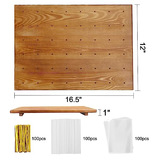 Relaxing Garden Wood Cake Pop Stand /w 300 Pcs Cake Pop Sticks and Wrappers - 48 Holes Cake Pop Holder Stand for Dessert Table- Lollipop Holder for Birthdays, Baby Shower, Weddings or Any Events.