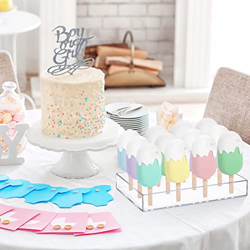 Gejoy 2 Pcs Cakesicle Stand Display Acrylic Cake Pop Stand Reusable Cake Pop Holder Clear Lollipop Holder and 100 Pcs Wood Ice Cream Sticks for Birthday Wedding Baby Shower Parties Dessert Table