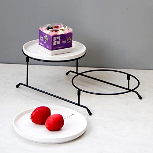 2 Tier Serving Tray Stand with 2 White Porcelain Serving Platters Collapsible Detachable Tiered Round Serving Platter Two Layer Serving Tray for Party Entertaining Food Display Fruit Dessert Cake