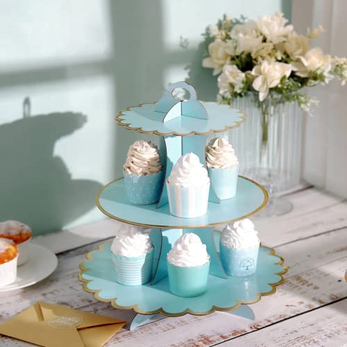 YHomU 3-Tier Party Cupcake Stand, Cardboard Cake Holder Round Dessert Display Tower Party Decorative Stand, Stable Serving Stand for Weddings, Birthdays, Parties