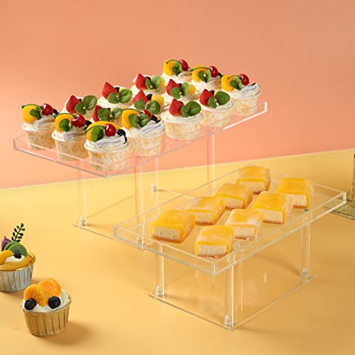 HeiMma 3 Pack Dessert Table Display Set, Clear Acrylic Dessert Display Stands Buffet Risers for Cupcakes Dessert Pastry Food Fruit Candy Treat Bases para Postres de Mesa for Wedding Birthday Party