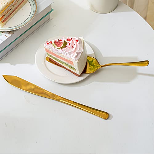 iooiluxry Wedding Cake Knife and Server Set Cake Cutting Set for Wedding Stainless Steel Gold Cake Pie Serving Set Gift for Anniversary Birthday Parties
