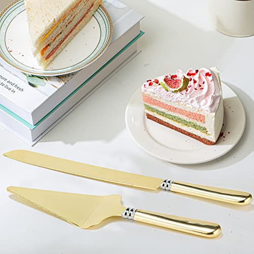iooiluxry Gold Wedding Cake Knife and Server Set Cake Cutting Set for Wedding Cake Cutter & Pie Server Set for Birthdays, Anniversary, Parties