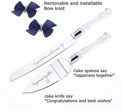 Wedding Cake Knife and Server Set with Blessings, Cake Knife Cutter Set for Wedding Holidays Birthdays Anniversary Receptions,Stainless Steel Blade and Crystal-Shaped Plastic Handle