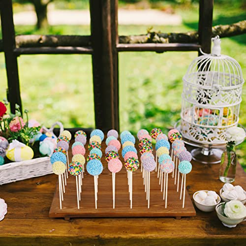 Relaxing Garden Wood Cake Pop Stand /w 300 Pcs Cake Pop Sticks and Wrappers - 48 Holes Cake Pop Holder Stand for Dessert Table- Lollipop Holder for Birthdays, Baby Shower, Weddings or Any Events.