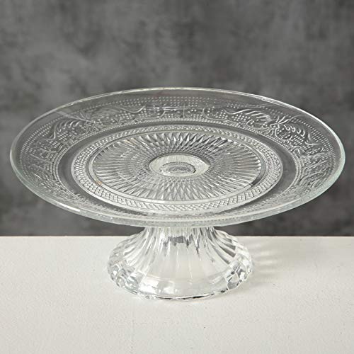 Crosby Street Cake Stand, Pedestal Plate, Vintage Style, Crystal Clear Glass, Distinct All Over Pattern, 7 Inch Diameter