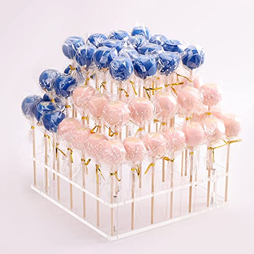 Goabroa Cake Pop Display Stand, 56 Holes Clear Acrylic 3 Tier Square Cupcake Dessert Holder Weddings Baby Showers Birthday Parties Anniversaries Halloween Candy Decorative (56 Hole)