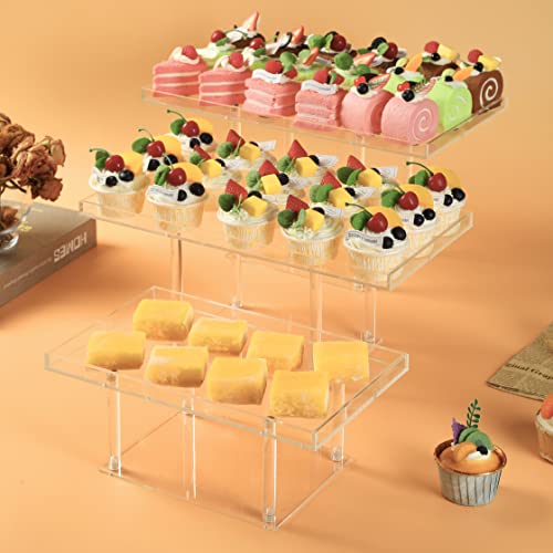 HeiMma 3 Pack Dessert Table Display Set, Clear Acrylic Dessert Display Stands Buffet Risers for Cupcakes Dessert Pastry Food Fruit Candy Treat Bases para Postres de Mesa for Wedding Birthday Party