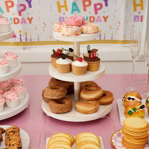 Weselljars 3 Tier Cupcake Stand Round,Wood Cake Stand with Tiered Tray Decor,Rustic Cake Stand,Cupcake Display for Home Tea Party, Birthday, Wedding, Farmhouse Decor,Woodland Baby Shower