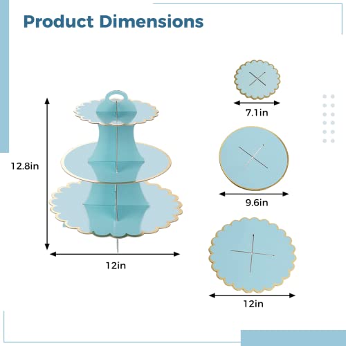 YHomU 3-Tier Party Cupcake Stand, Cardboard Cake Holder Round Dessert Display Tower Party Decorative Stand, Stable Serving Stand for Weddings, Birthdays, Parties