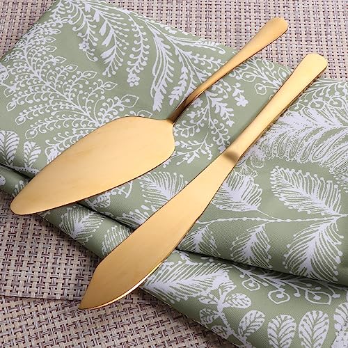 iooiluxry Wedding Cake Knife and Server Set Cake Cutting Set for Wedding Stainless Steel Gold Cake Pie Serving Set Gift for Anniversary Birthday Parties