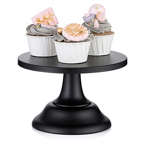 Cake Stand Set Round Metal Cake Stands Dessert Display Cupcake Stands with Simple Design (Black, Diam 8")