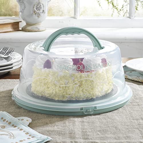 MosJos Round Cake Carrier, BPA-Free Plastic Cake Keeper with Lid, Fits 10” Cakes, Four Secure Side Closures, Dishwasher Safe Cake Transport Container
