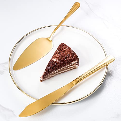 ERVILO Cake Knife and Server Set, Cake Serving Set, Cake Pie Pastry Servers, Stainless Steel Cake Cutting Set Perfect For Birthday, Wedding, Parties and Events.