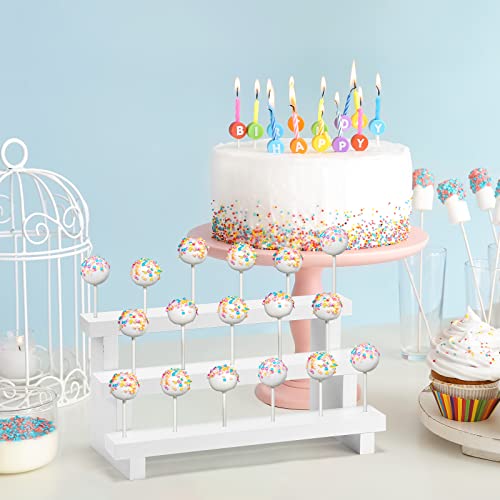 Geetery 4 Pcs Cake Pop Stand Cake Pop Holder 3 Tier Wood Lollipop Holder 17 Hole Sucker Collapsible Lollipop Stand for Dessert Table Wedding Birthday Party Fit 0.16 in 4 mm Lollipop Sticks (White)