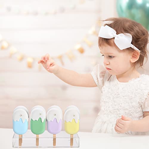 Gejoy 2 Pcs Cakesicle Stand Display Acrylic Cake Pop Stand Reusable Cake Pop Holder Clear Lollipop Holder and 100 Pcs Wood Ice Cream Sticks for Birthday Wedding Baby Shower Parties Dessert Table