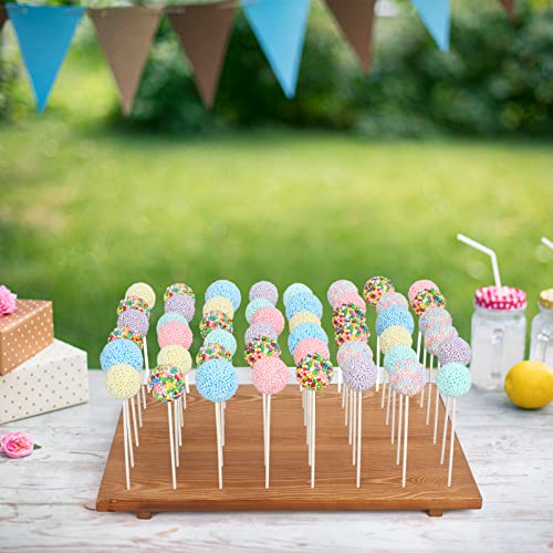 Relaxing Garden Wood Cake Pop Stand /w 300 Pcs Cake Pop Sticks and Wrappers - 48 Holes Cake Pop Holder Stand for Dessert Table- Lollipop Holder for Birthdays, Baby Shower, Weddings or Any Events.