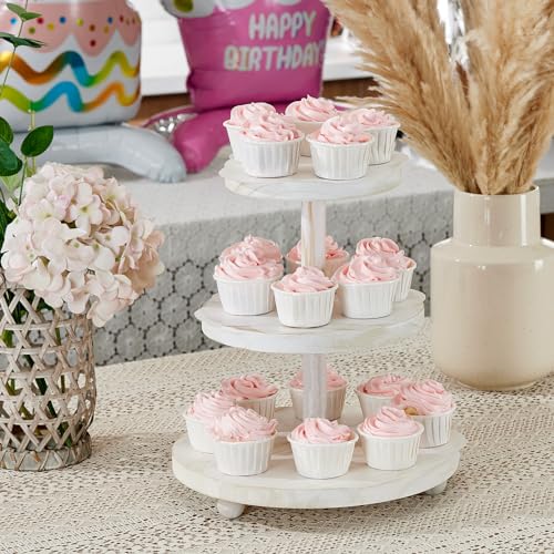 Weselljars 3 Tier Cupcake Stand Round,Wood Cake Stand with Tiered Tray Decor,Rustic Cake Stand,Cupcake Display for Home Tea Party, Birthday, Wedding, Farmhouse Decor,Woodland Baby Shower