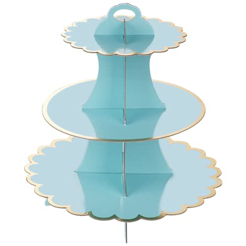 YHomU 3-Tier Party Cupcake Stand, Cardboard Cake Holder Round Dessert Display Tower Party Decorative Stand, Stable Serving Stand for Weddings, Birthdays, Parties