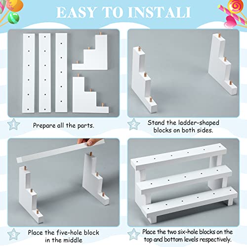 Geetery 4 Pcs Cake Pop Stand Cake Pop Holder 3 Tier Wood Lollipop Holder 17 Hole Sucker Collapsible Lollipop Stand for Dessert Table Wedding Birthday Party Fit 0.16 in 4 mm Lollipop Sticks (White)
