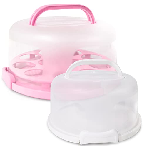 KALINCO Cake Carrier, Cake Carrier with Lid and Handle, 2 Sets of Cake Storage Containers (10+8 inch), Suitable for Cake Transportation, Pie, Nuts, and Other Desserts