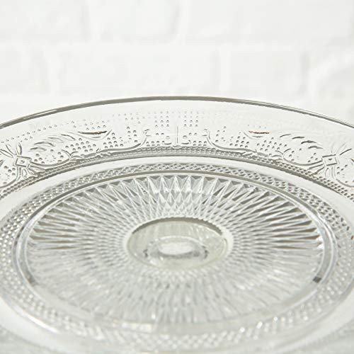 Crosby Street Cake Stand, Pedestal Plate, Vintage Style, Crystal Clear Glass, Distinct All Over Pattern, 7 Inch Diameter