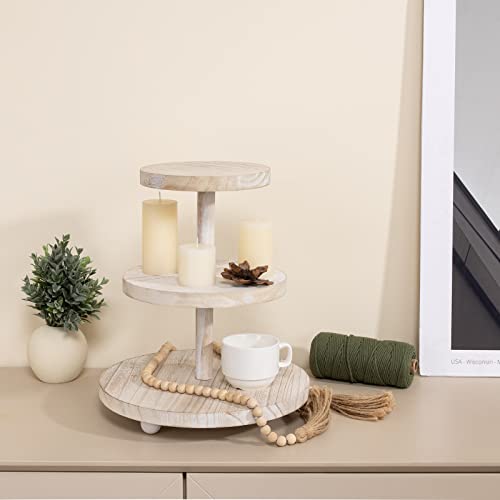 Weselljars 3 Tier Cupcake Stand Round,Wood Cake Stand with Tiered Tray Decor,Rustic Cake Stand,Cupcake Display for Home Tea Party, Birthday, Wedding, Farmhouse Decor,Woodland Baby Shower