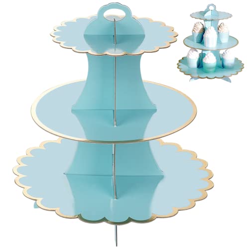 YHomU 3-Tier Party Cupcake Stand, Cardboard Cake Holder Round Dessert Display Tower Party Decorative Stand, Stable Serving Stand for Weddings, Birthdays, Parties