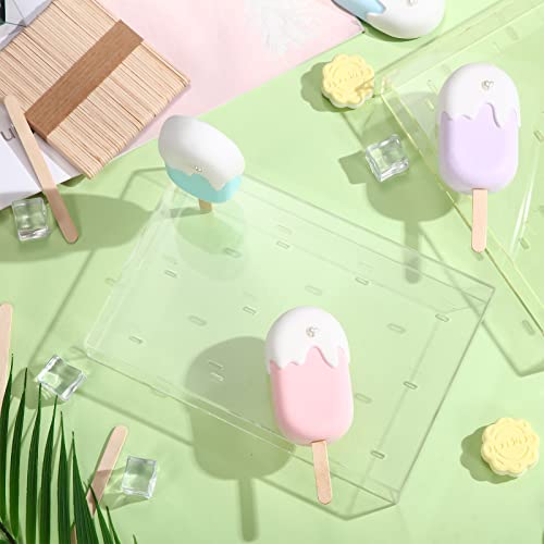 Gejoy 2 Pcs Cakesicle Stand Display Acrylic Cake Pop Stand Reusable Cake Pop Holder Clear Lollipop Holder and 100 Pcs Wood Ice Cream Sticks for Birthday Wedding Baby Shower Parties Dessert Table