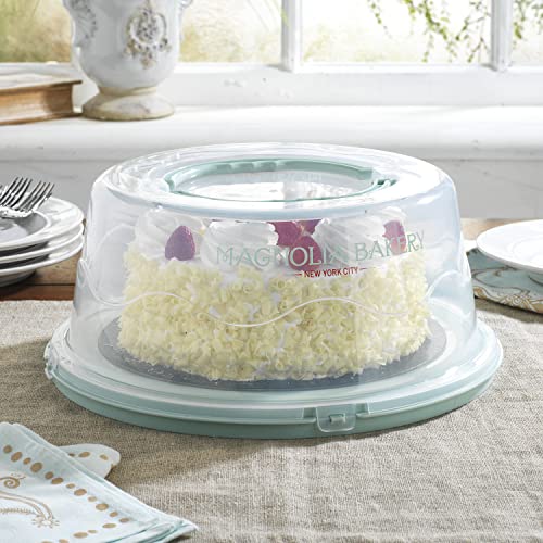 MosJos Round Cake Carrier, BPA-Free Plastic Cake Keeper with Lid, Fits 10” Cakes, Four Secure Side Closures, Dishwasher Safe Cake Transport Container