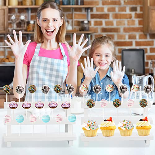 KHayRovies 2 Pcs Wood Cake Pop Display Stand, White Lollipop Holder 3 Tier with Twist Ties Lollipop Sticks, 17 Holes Sucker Storage Rack for Dessert Table of Wedding Birthday Party Christmas Day (A)