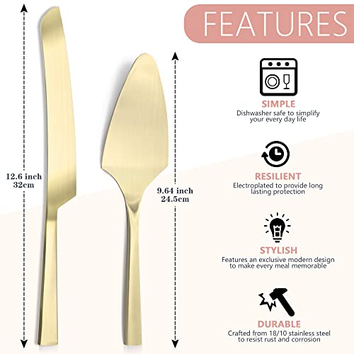House & Cubby Cake Knife and Server Set - Champagne Gold Cake Cutting Set for Anniversary, Engagement, Birthday Parties - Elegant Wedding Cake Knife & Cake Serving Set - Perfect Registry Gift