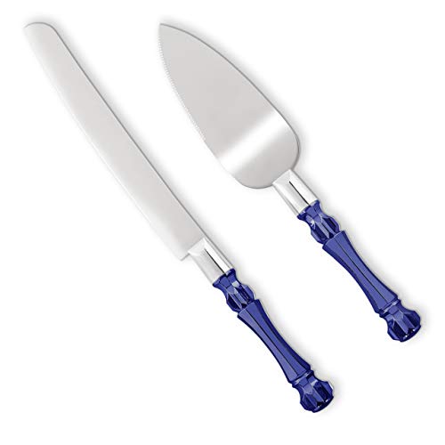 Homi styles Cake Knife and Server - Wedding Cake Knife Set - Serving Set for Receptions, Birthdays - Cake Cutting Set - Match the Color to Your Event Theme - Cake Knife and Cutter (Blue)