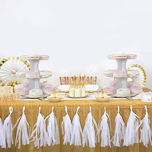 2 Set White and Gold 3-Tier Round Cardboard Cupcake Stand for 24 Cupcakes Perfect for Oh Baby Bridal Shower Birthday Party Supplies (White)